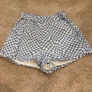 Hollister Ultra High-Rise‎ XS Shorts Blue White Checkered Elastic Waist Pockets